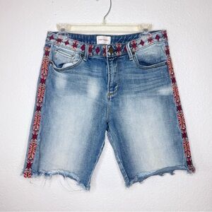 Driftwood Embroidered Cut-Off Boho Jorts High Waist Jean Shorts Size 27
